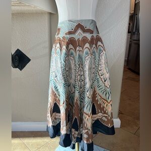 Coldwater Creek Blue, Brown and Cream Midi Skirt